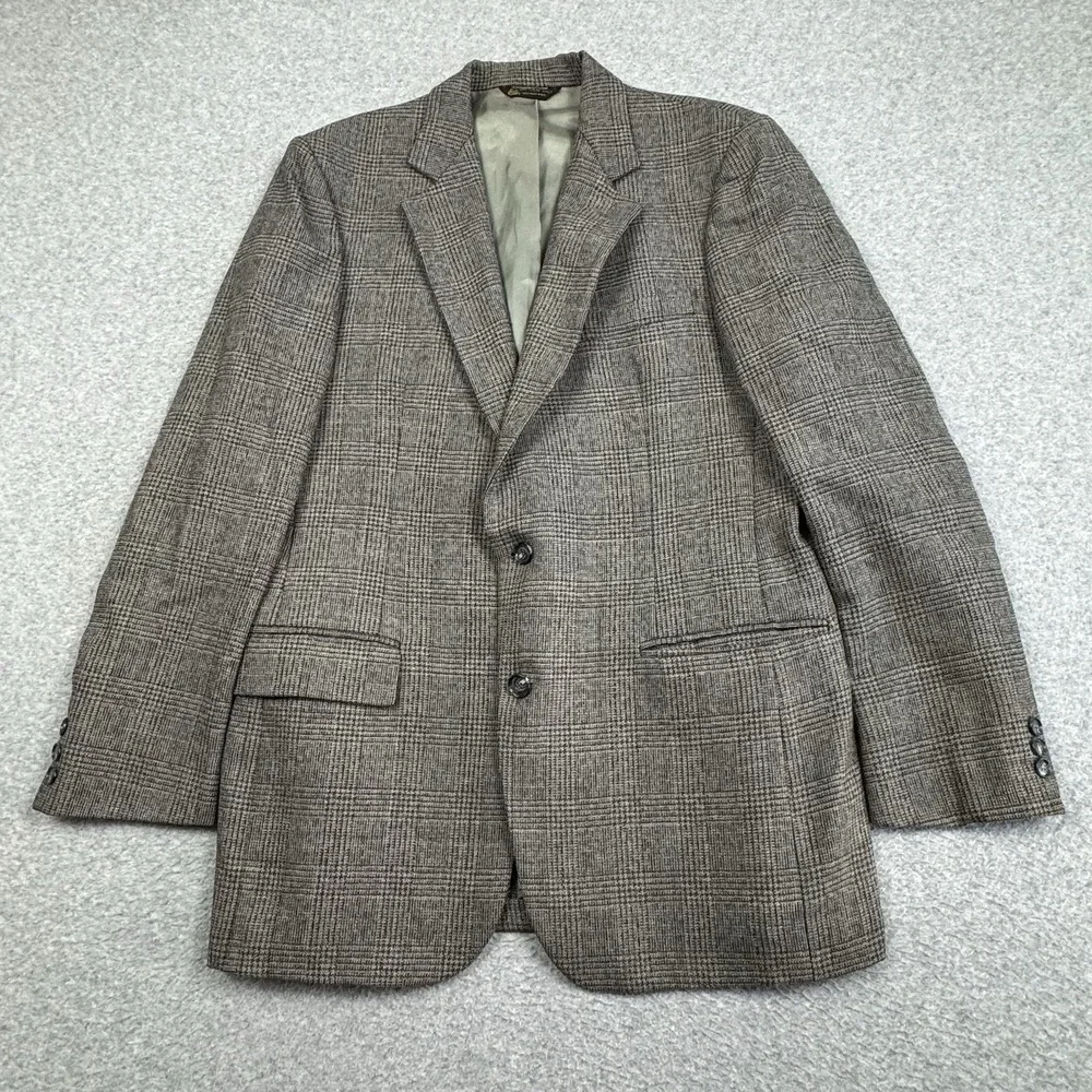 VTG Oscar de la Renta Glen Plaid Blazer 40R‎ Sport Coat Union Made In USA Wool